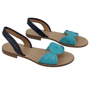 Jack Rogers Liliana Sandals Women 7M Navy Blue Turquoise Preppy Coastal Resort
